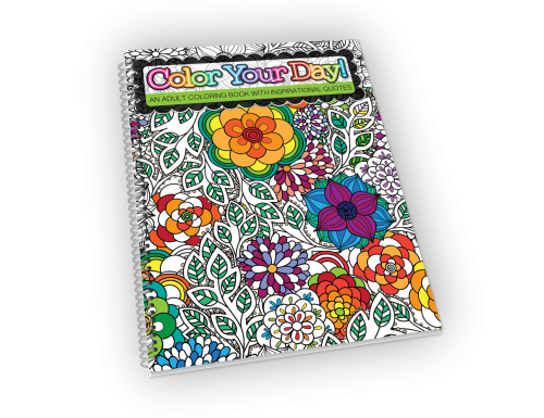 Spiral-bound adult coloring book with flower cover.