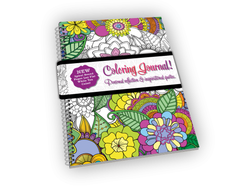Spiral-bound coloring journal with flower cover.